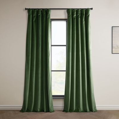 Eden Green Velvet Rod Pocket Room Darkening Curtain - 50 in. W X 96 in. L Single Panel Window Velvet Curtain