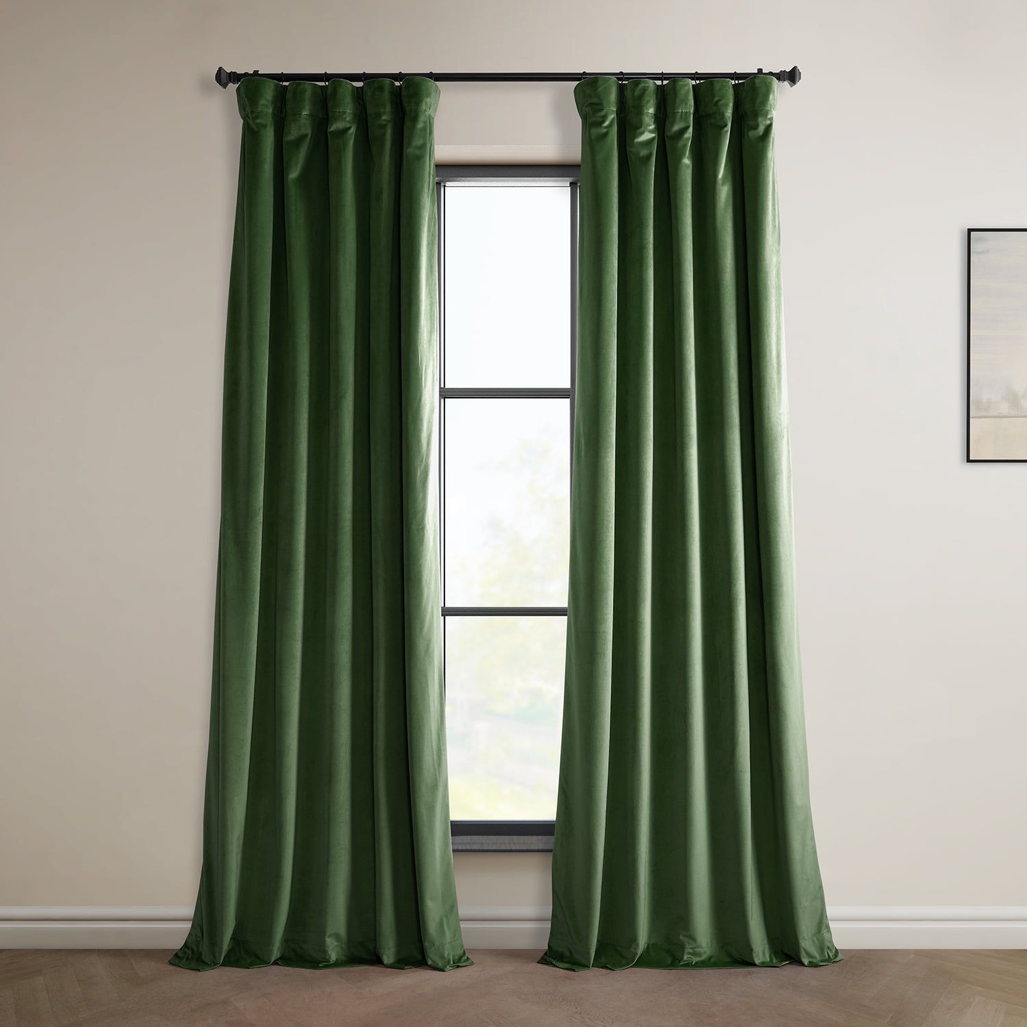 Eden Green Velvet Rod Pocket Room Darkening Curtain - 50 in. W X 96 in. L Single Panel Window Velvet Curtain