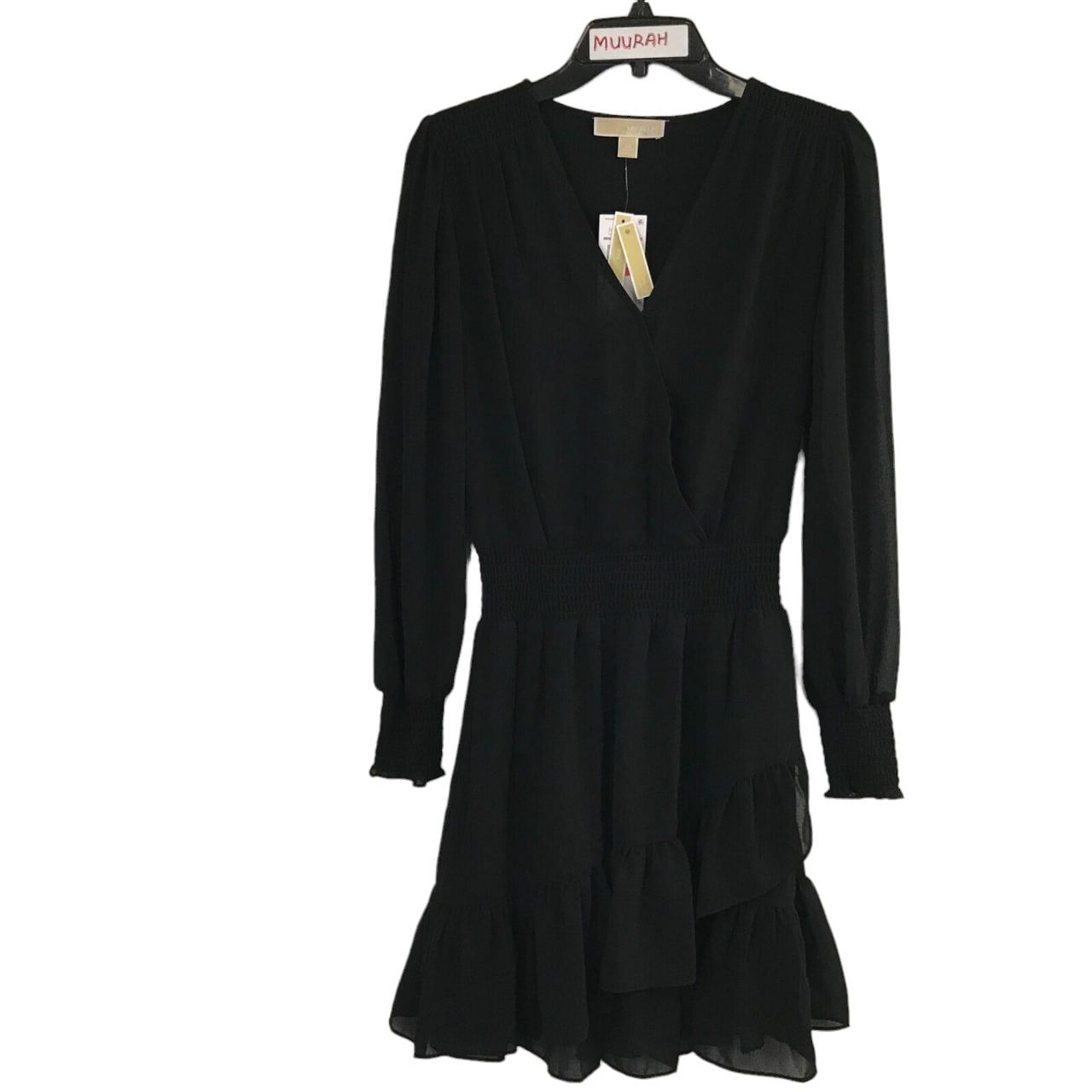 Michael Kors Ruffled Faux-Wrap Dress Black XS