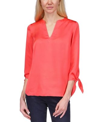 MICHAEL Michael Kors Solid Satin Tie Top (Geranium) Women&#39;s Blouse