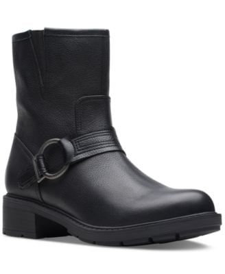 Clarks Womens Hearth Cross Buckled A Black Leat 7.5M