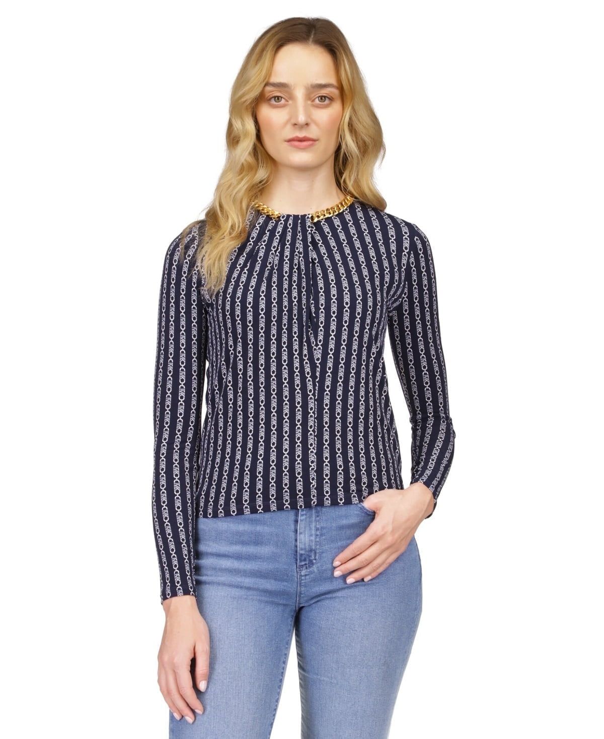 Michael Kors Long Sleeve Chain Neck Top