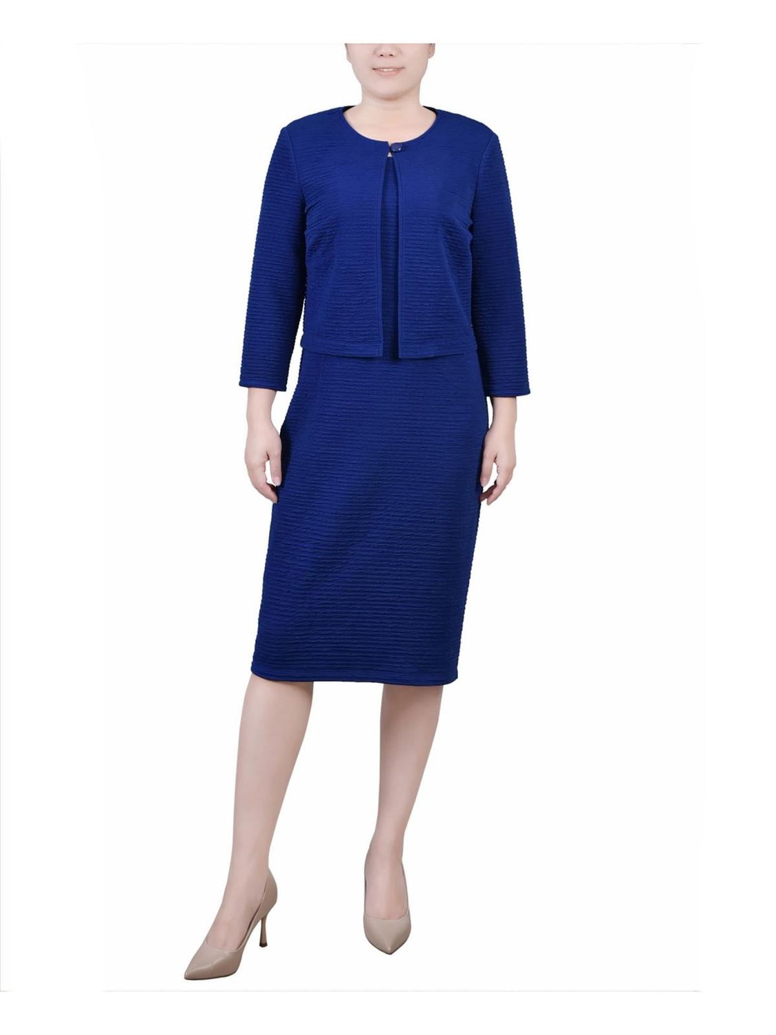 Ny Collection Petite Textured 3/4 Sleeve Two Piece Dress Set - Surf the Web