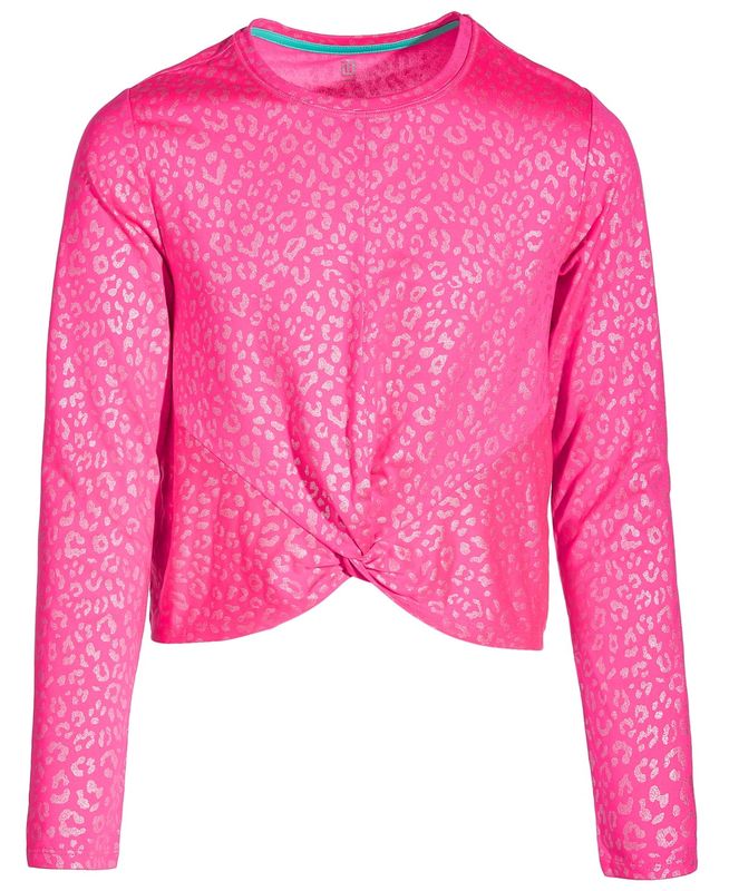 ID Ideology Big Girls Leopard-Print Twist Long-Sleeve T-Shirt,  - Molten Pink Fol