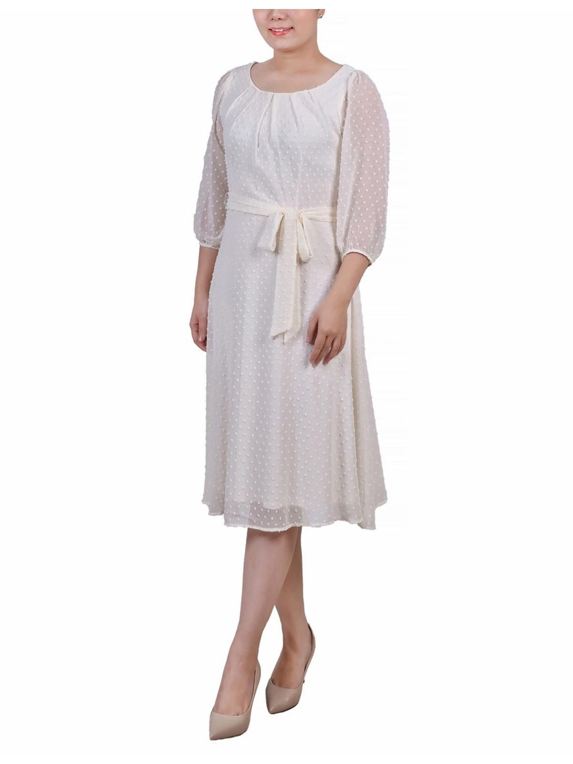 Petites Womens Blouson MIDI Fit &amp; Flare Dress