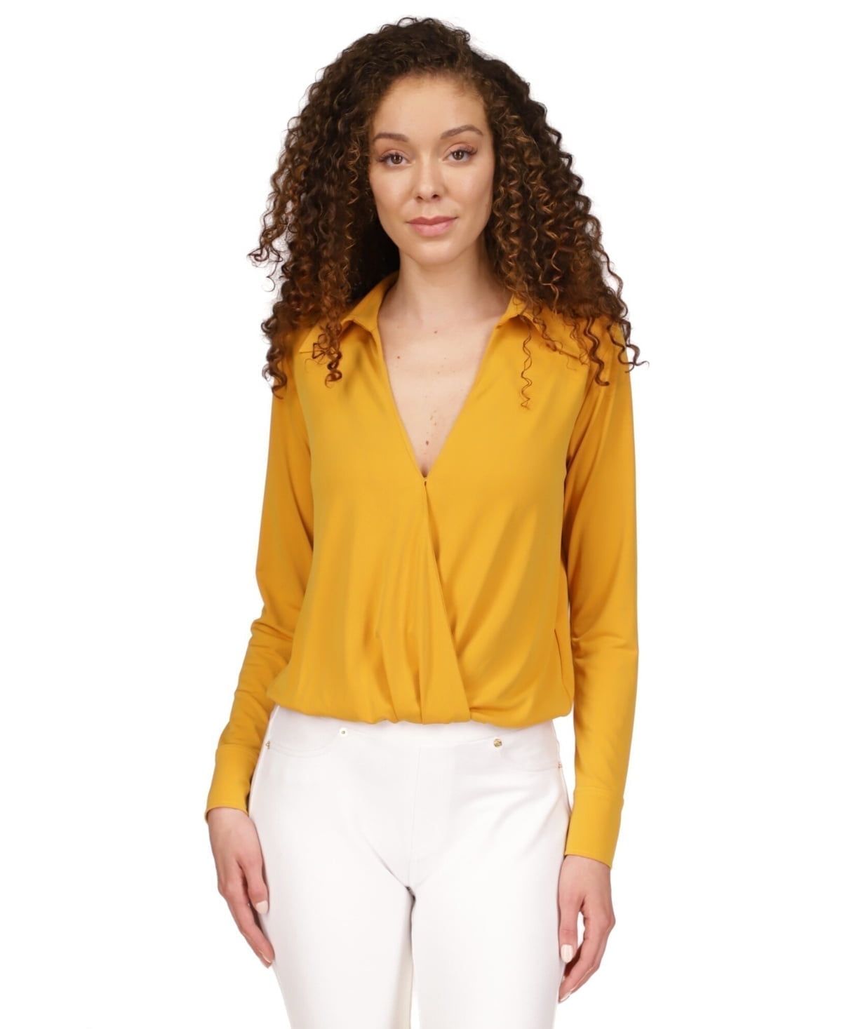 MICHAEL Michael Kors Collar Wrap Top (Marigold) Women&#39;s Clothing
