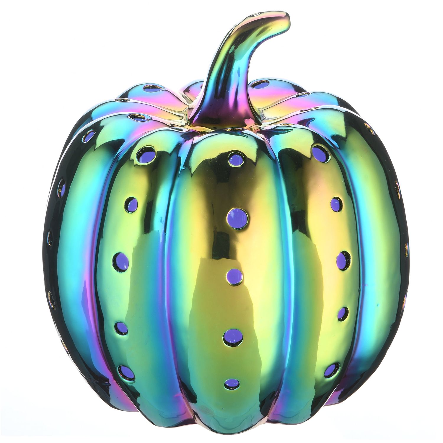 National Tree Company 12&quot; LED Lit Iridescent Pumpkin Decor - Purple