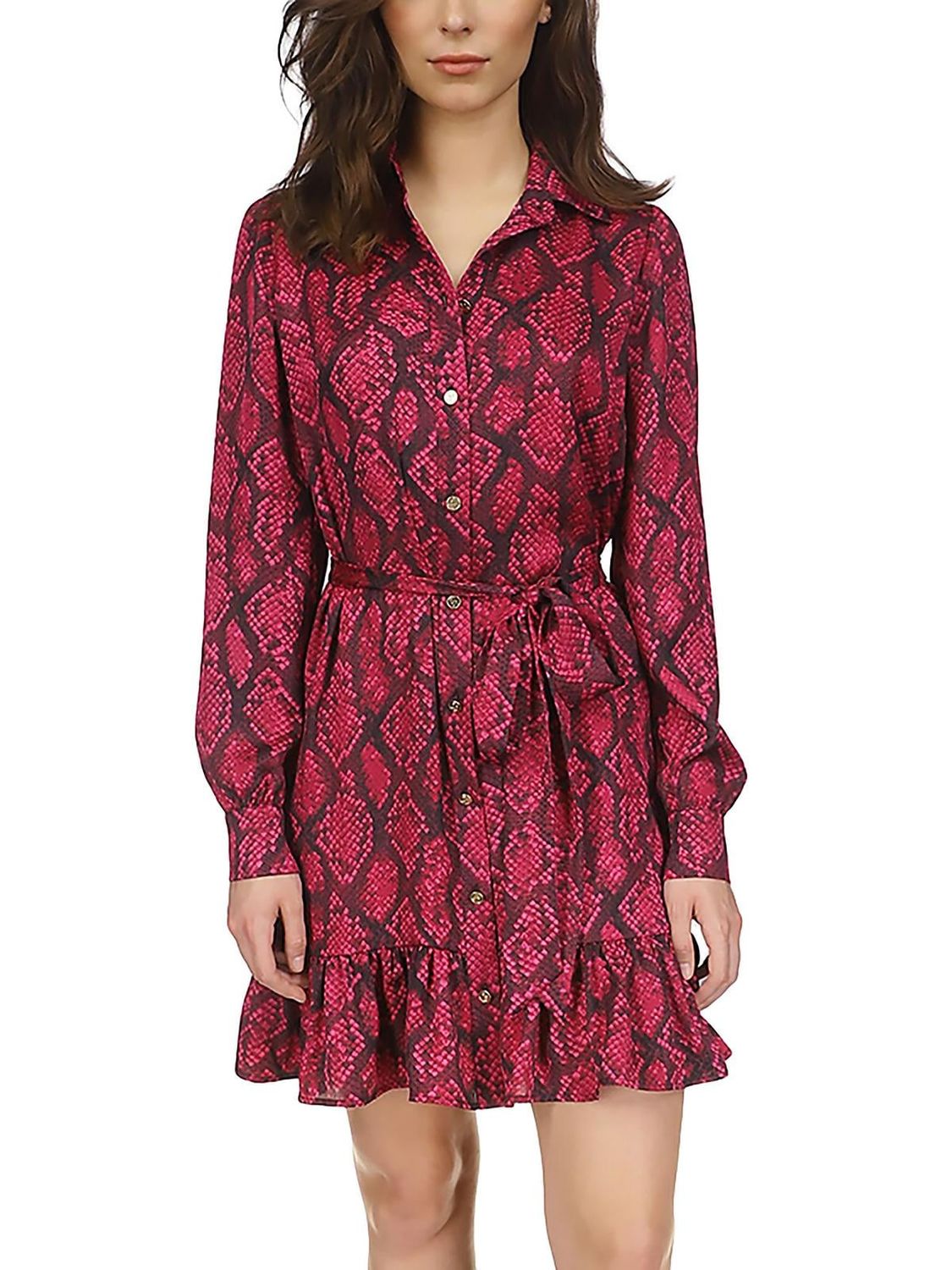 Michael Michael Kors Women&#39;s Snakeskin-Print Tie-Waist Dress - Deep Fuchsia