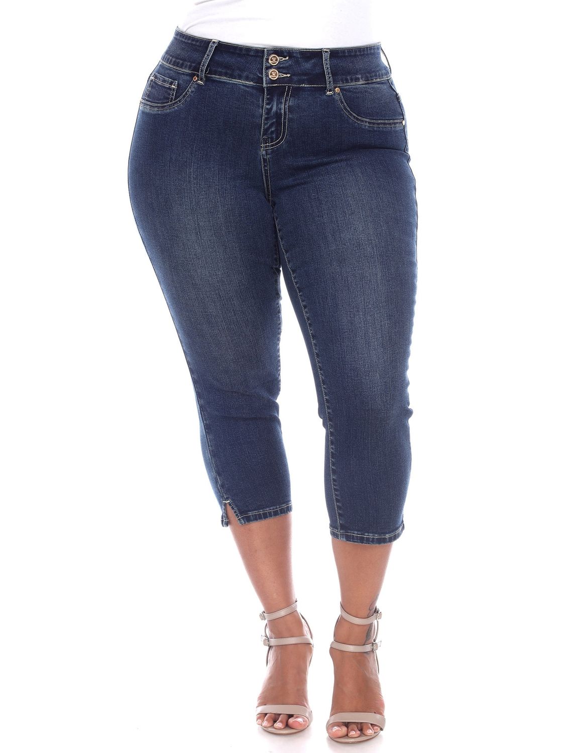 White Mark Plus Size Capri Jeans - Blue - 22