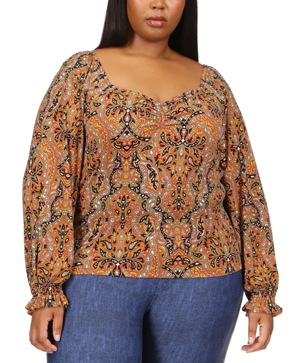 Michael Michael Kors Plus Size Ruched Paisley Top - Burnt Terracotta