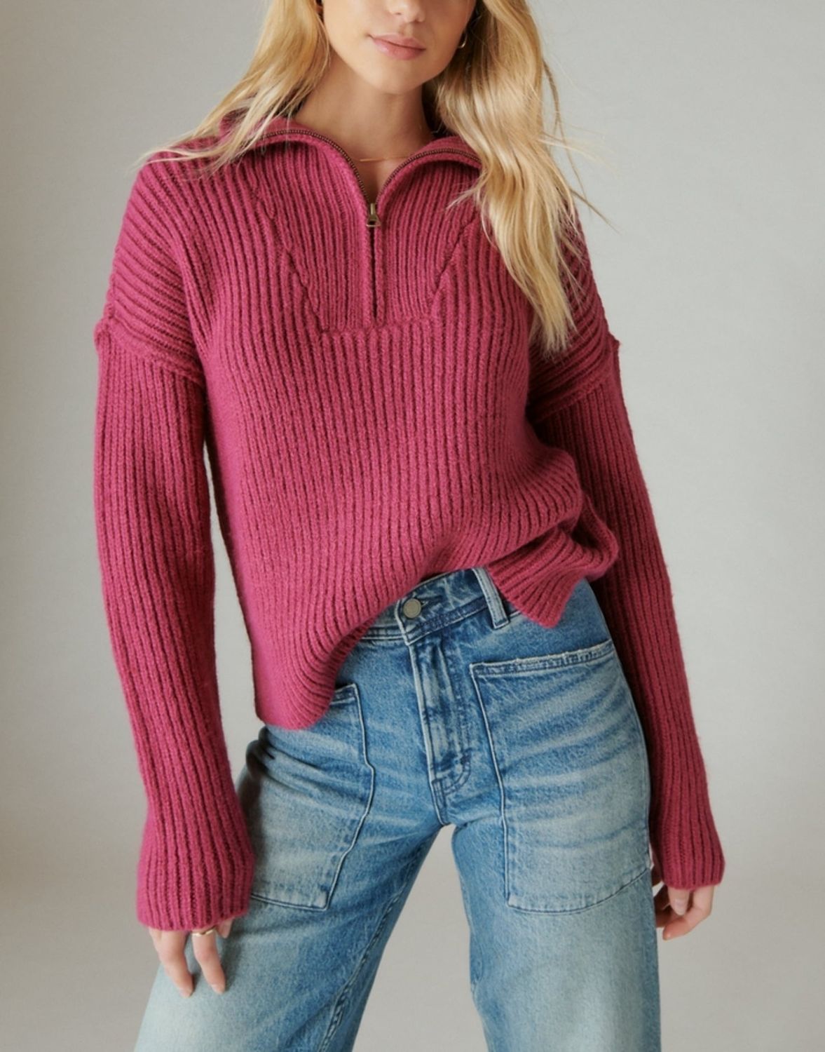 Lucky Brand Women&#39;s Half-Zip Knit Pullover Sweater - Boysenberry