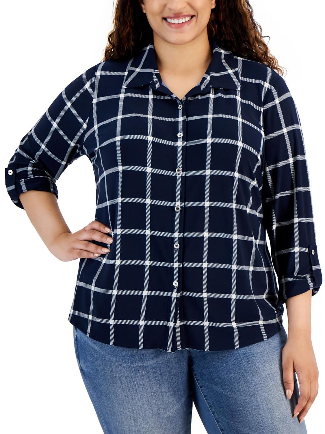 Tommy Hilfiger Womens Plus Plaid Work Wear Blouse.