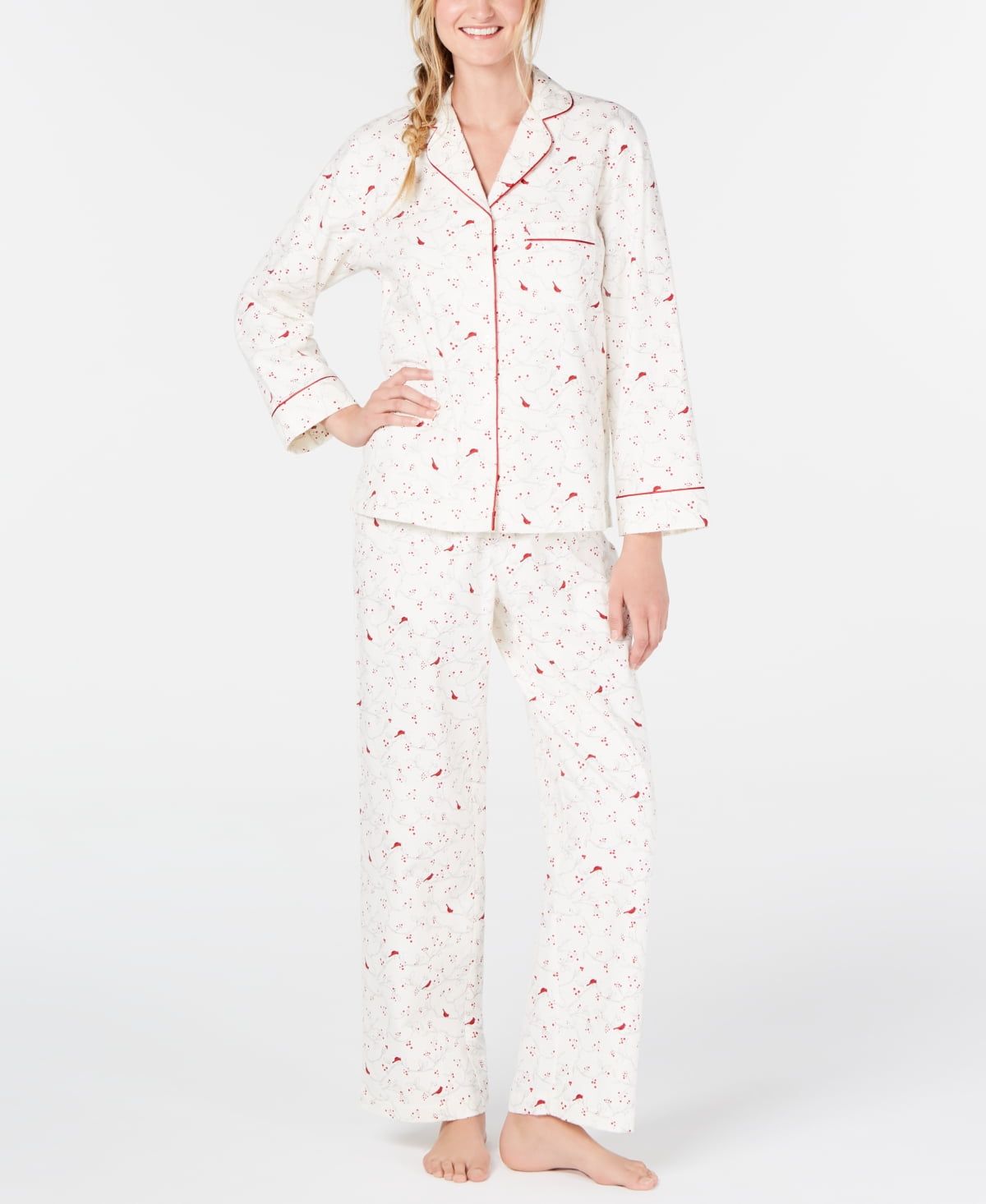 Charter Club Women’s Printed Cotton Flannel Pajama Set (XXL, Cardinal)