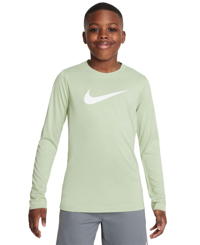 Nike Big Kids Dri-fit Legend Logo-Print Long-Sleeve Training T-Shirt - Honeydew