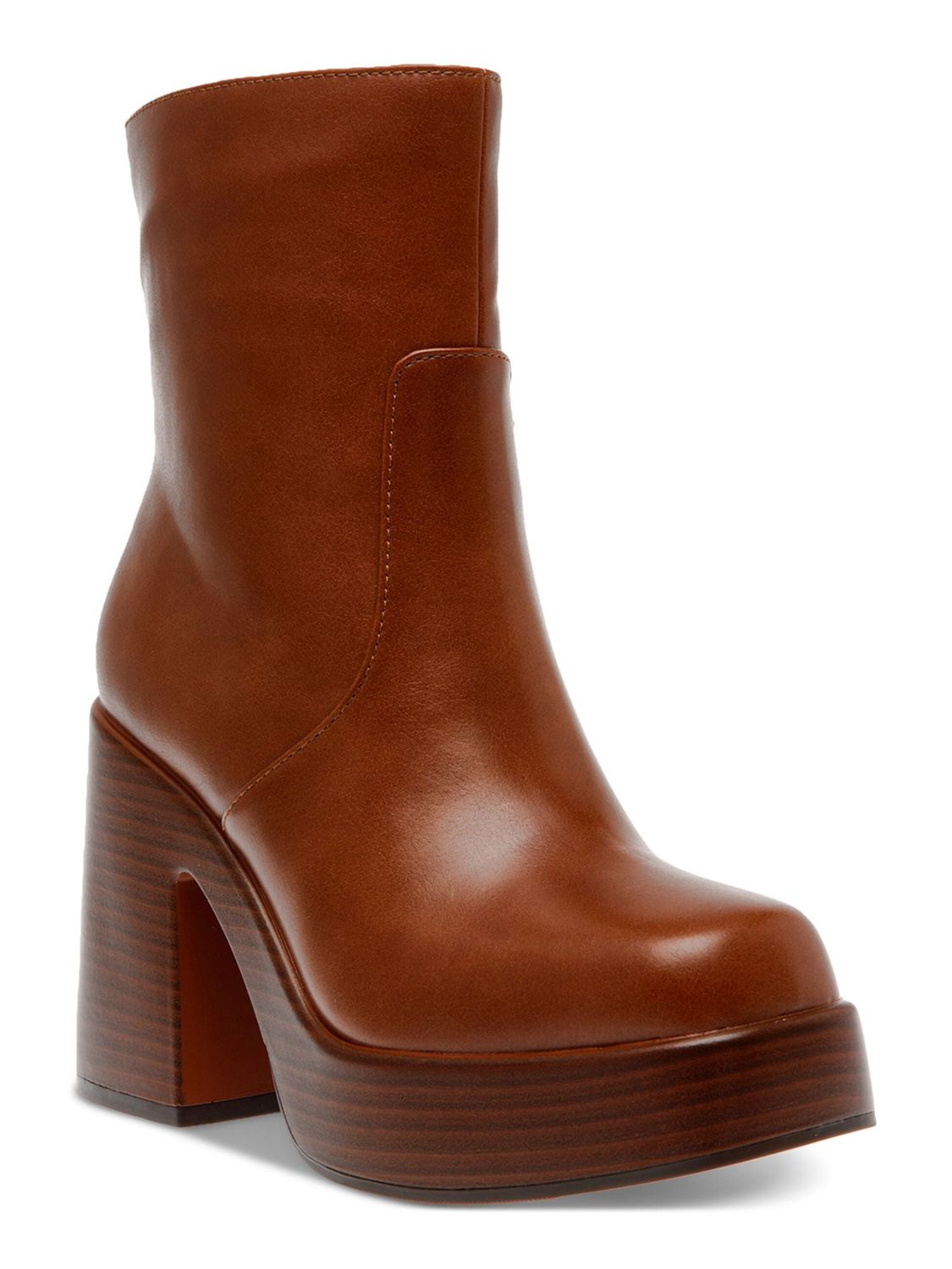 WILD PAIR Womens Brown 1&quot; Platform Padded Lug Sole Stellaa Square Toe Block Heel Zip-Up Heeled Boots 9 M