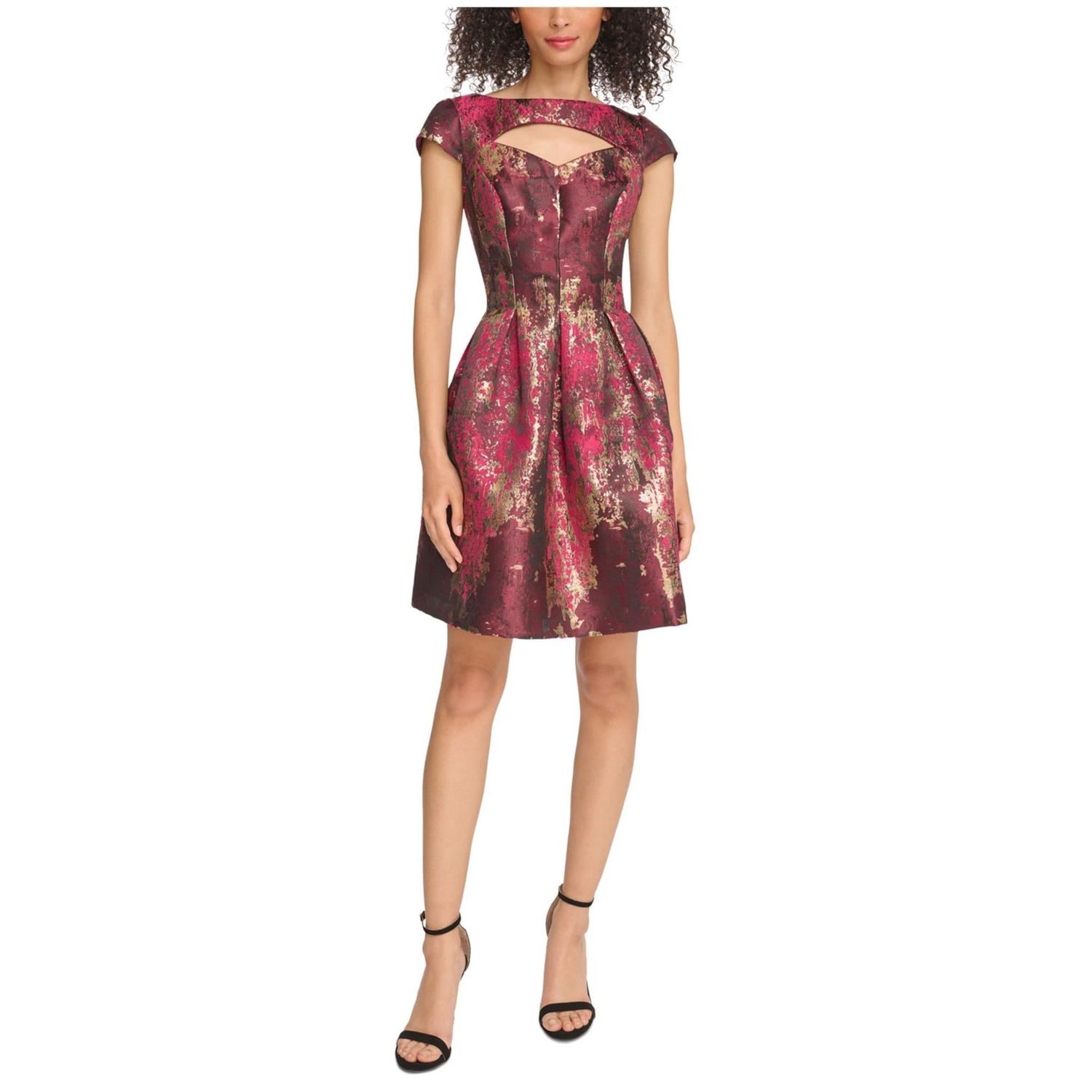 Vince Camuto Womens Jacquard Cutout Above-Knee Fit &amp; Flare Dress, Pink, 8