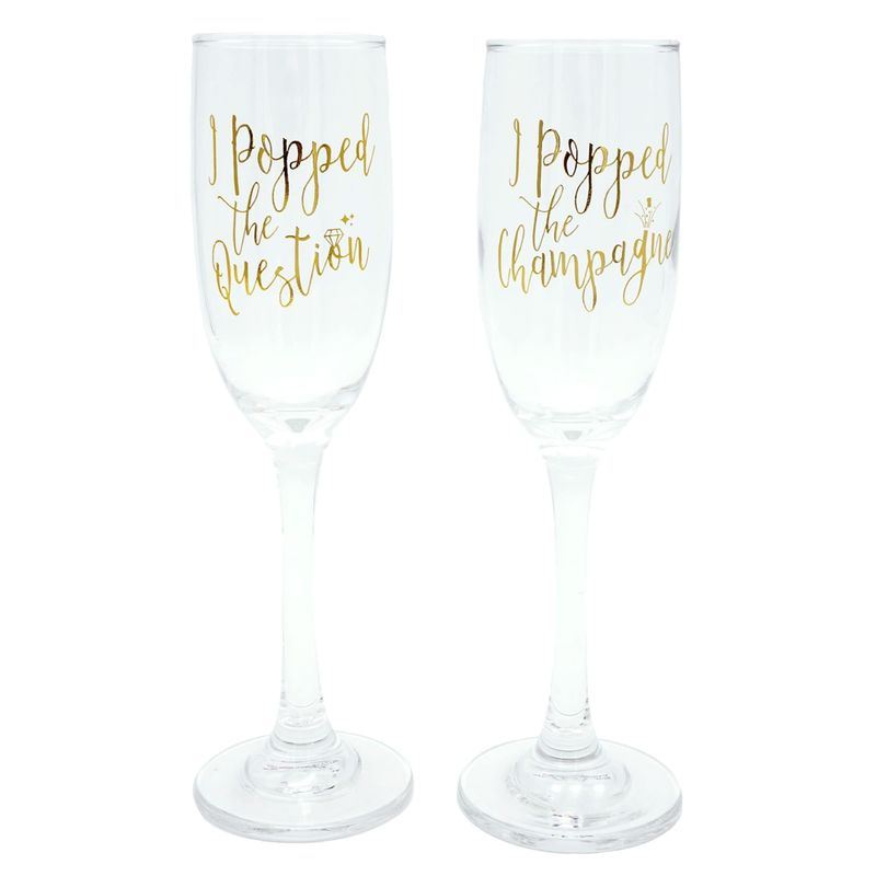 Tmd Holdings Popped the Champagne and Popped the Question Stemmed Flute Glasses, Set of 2 - Gold-Tone