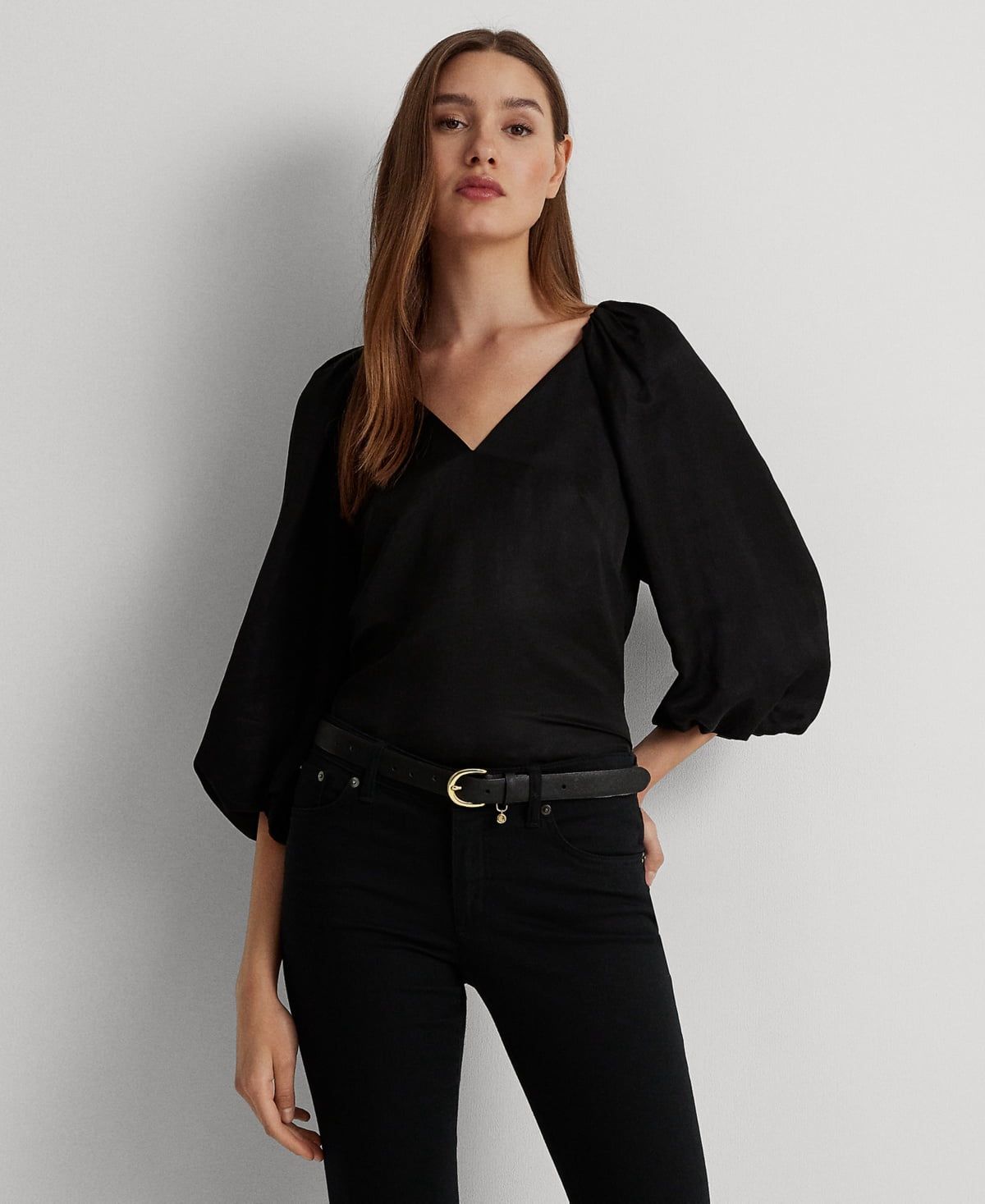 Lauren Ralph Lauren Women&#39;s Satin Shantung Bubble-Sleeve Blouse - Black