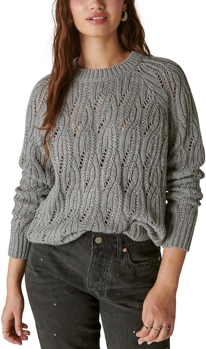 Lucky Brand Women’s Shine Cable Knit Crewneck Sweater, Heather Grey, XX-Large