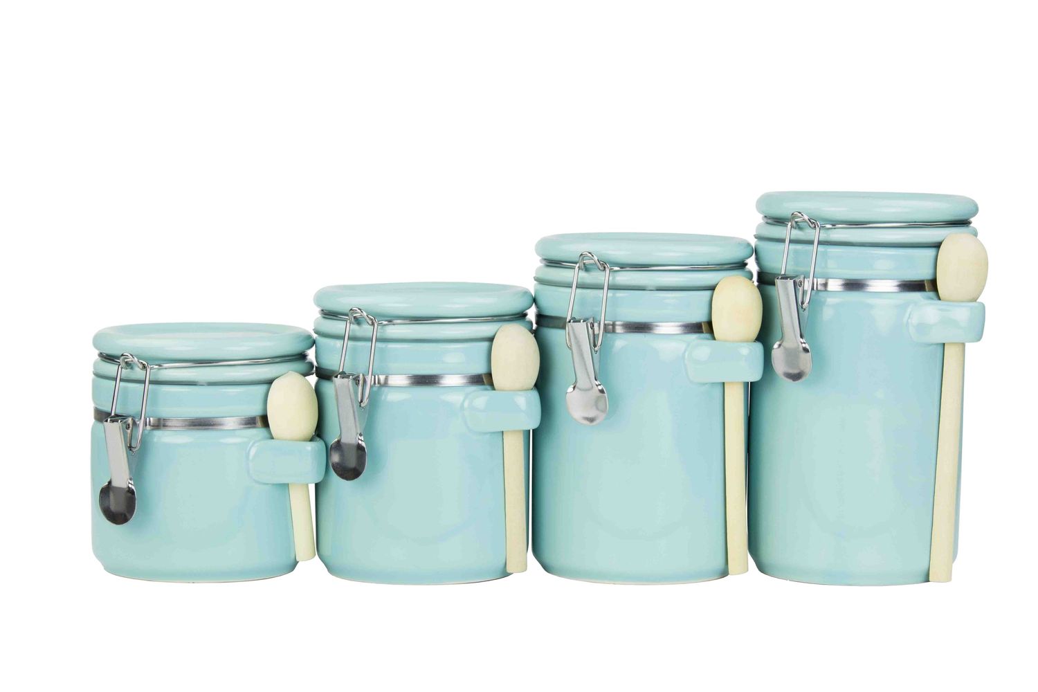 Home Basics Donuts 4 Pieces Ceramic Canister Set with Spoons Turquoise