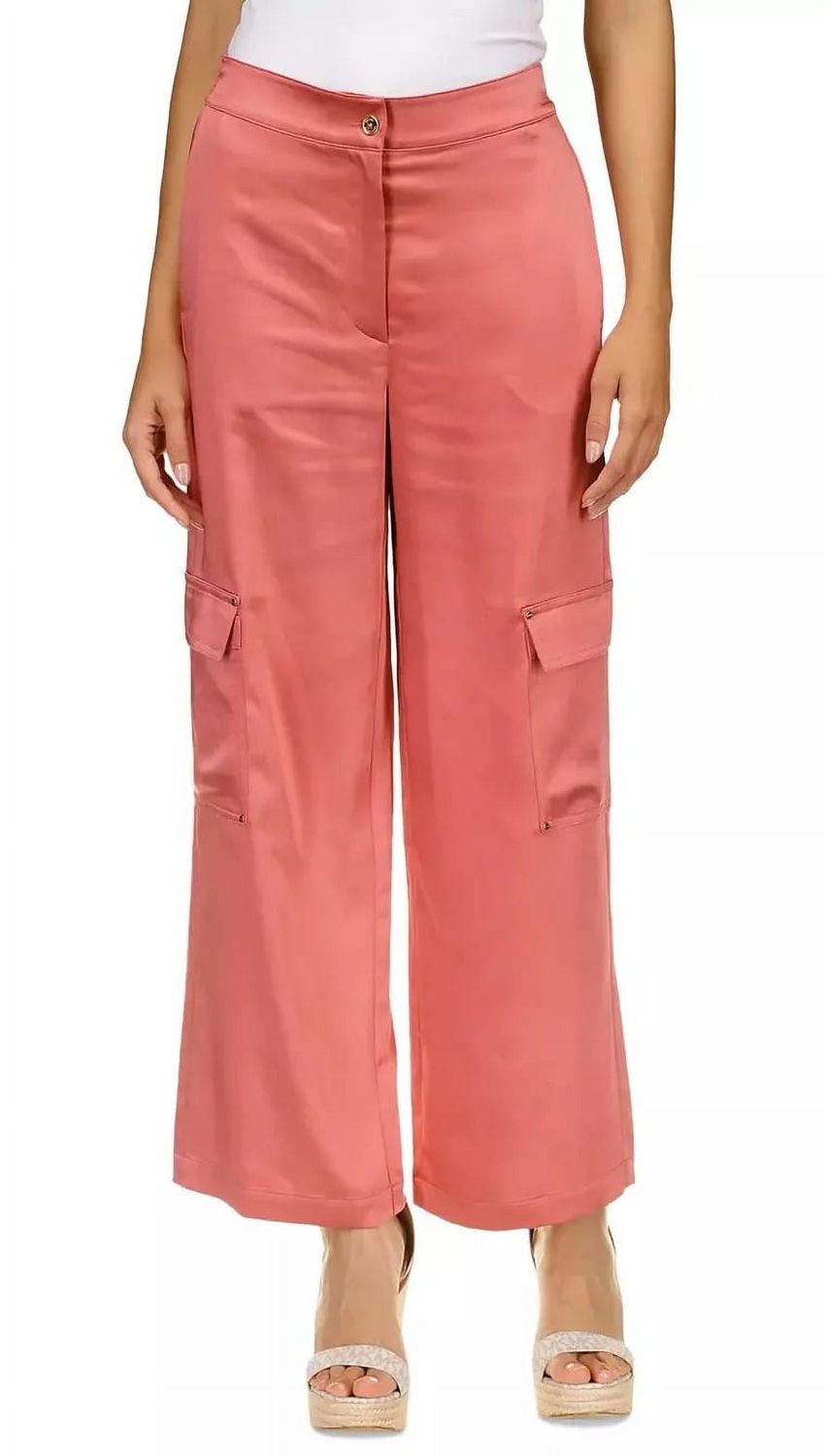 Michael Kors Women&#39;s Solid Satin Cargo Zippered Pants, Dusty Rose XL