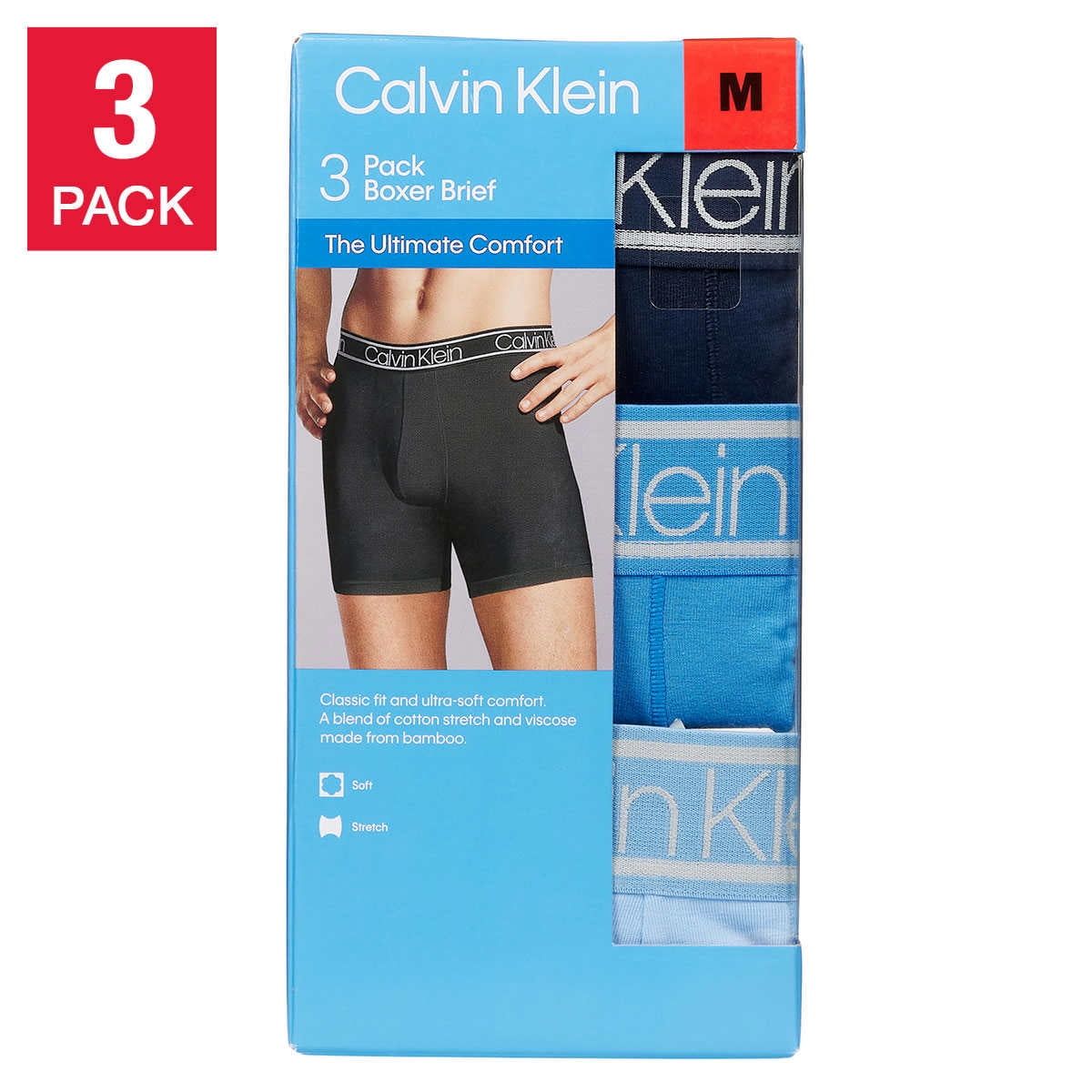Calvin Klein Men&#39;s Boxer Brief 3 Pack (Navy/Blue/Light Blue, Large)