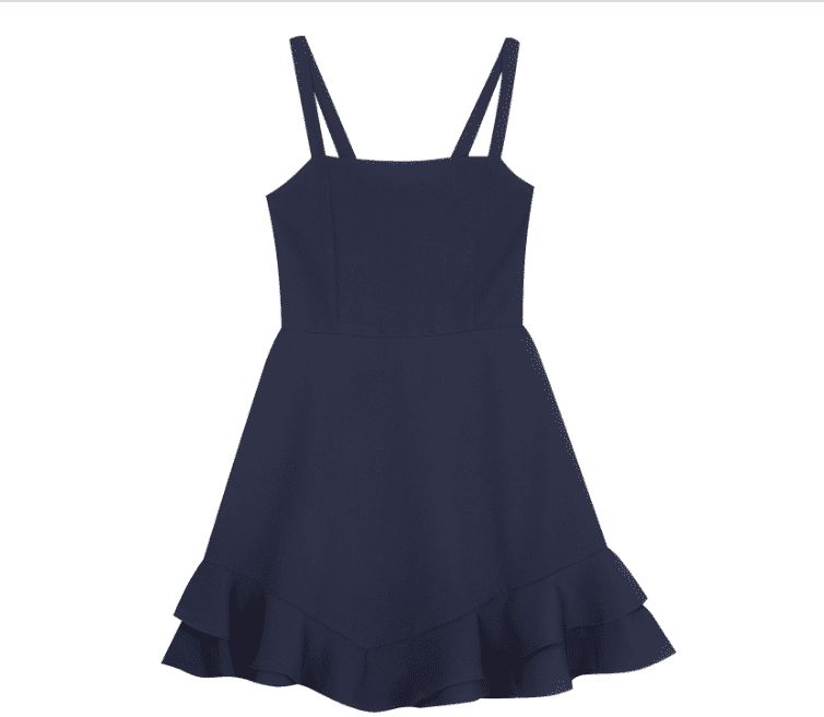 Big Girls Scuba Ruffle Hem Skater Dress with Tie Bow Back - Navy