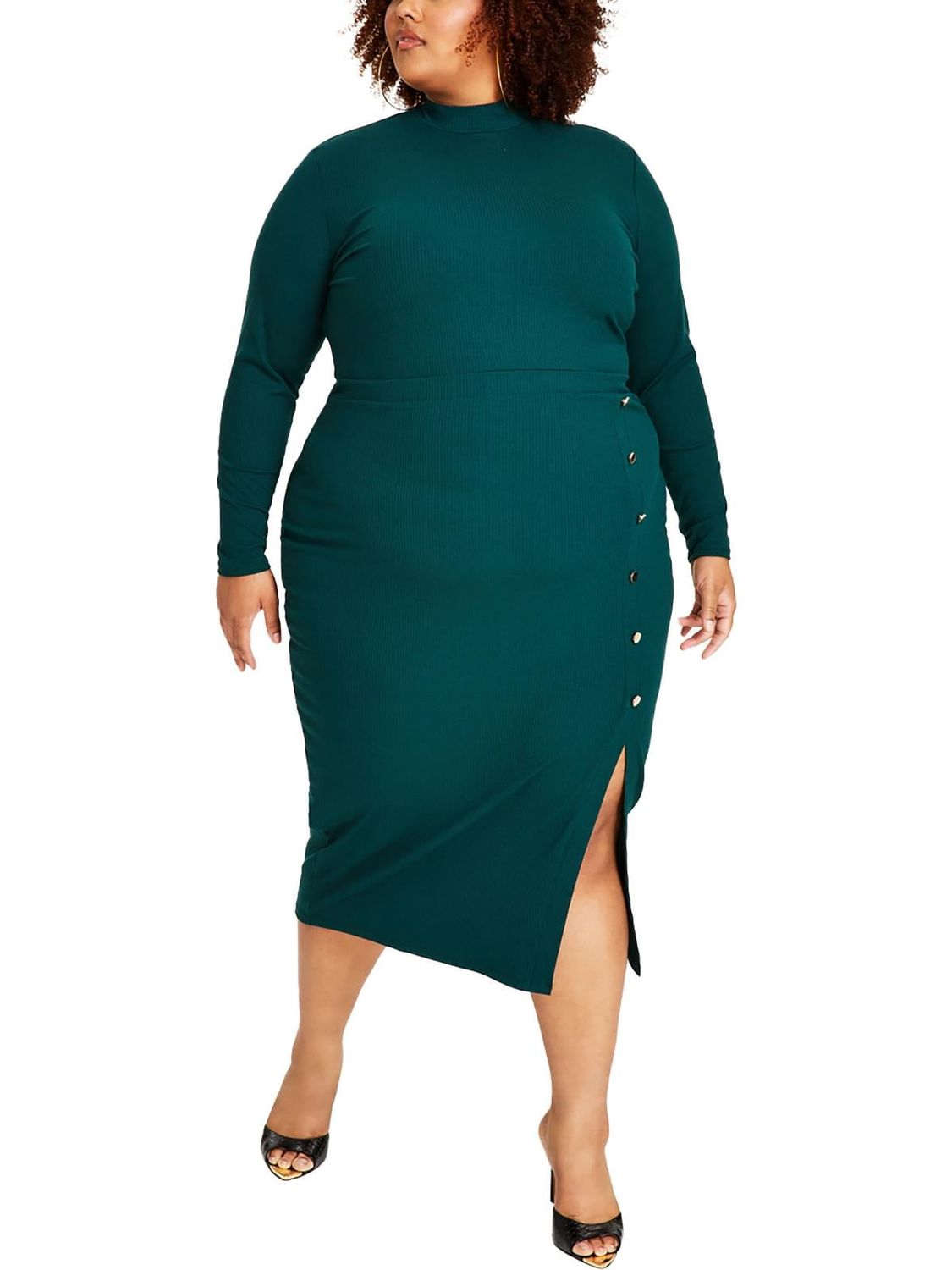 Nina Parker Womens Plus Ribbed Bodycon Midi Dress..