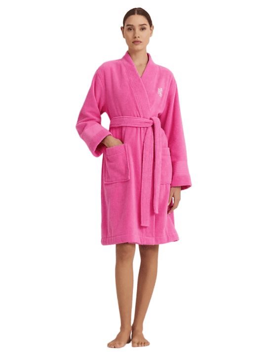 Lauren Ralph Lauren Womens Cotton Terry Short Robe, Pink, XS