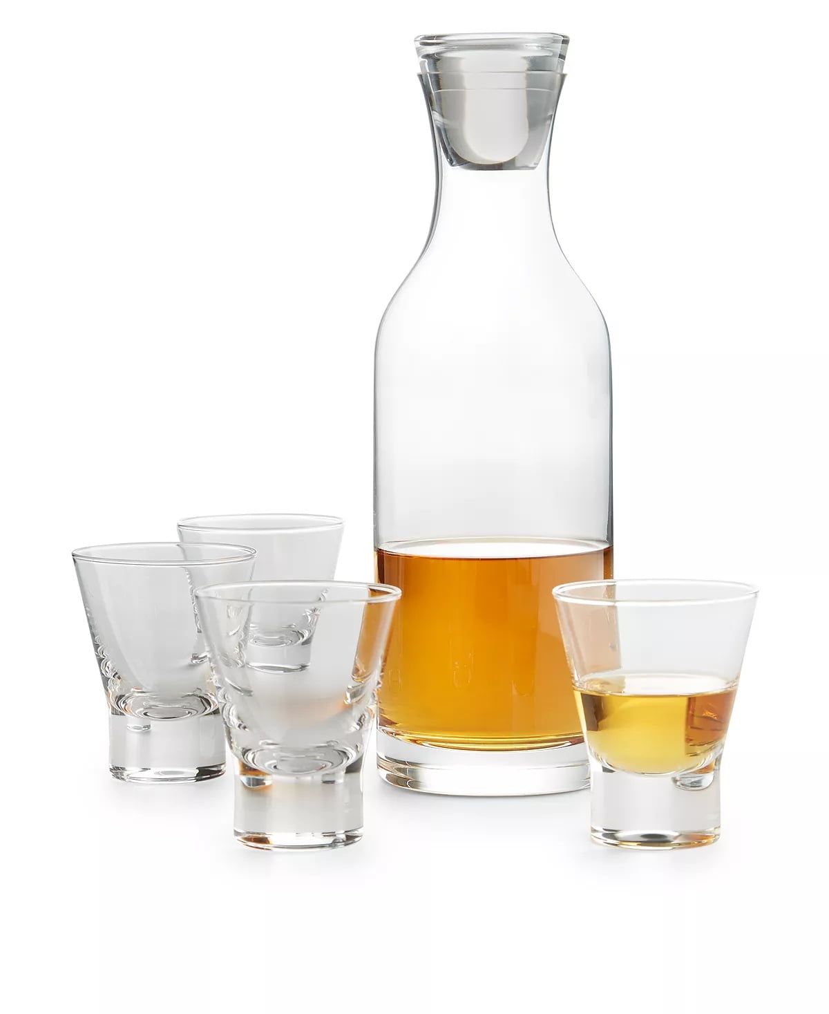 American Atelier Whiskey Decanter and Shot Glasses, 5 Piece Set Airtight Stopper for Wine, Bourbon, Brandy, 29-Ounce Bottle 3-Ounce Shot Glasses Set of 4