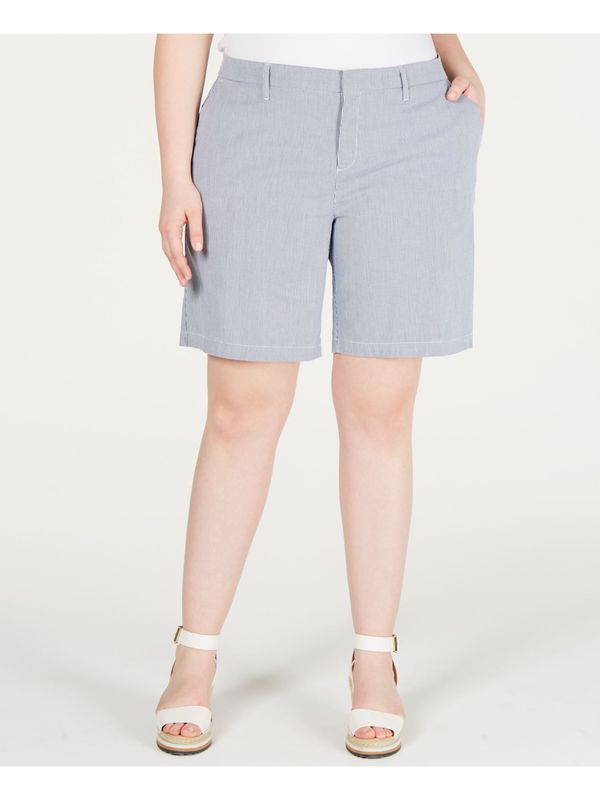 TOMMY HILFIGER Womens Blue Pocketed Hook &amp; Bar Chino Pinstripe Shorts Plus 24W