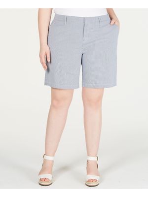 TOMMY HILFIGER Womens Blue Pocketed Hook &amp; Bar Chino Pinstripe Shorts Plus 24W
