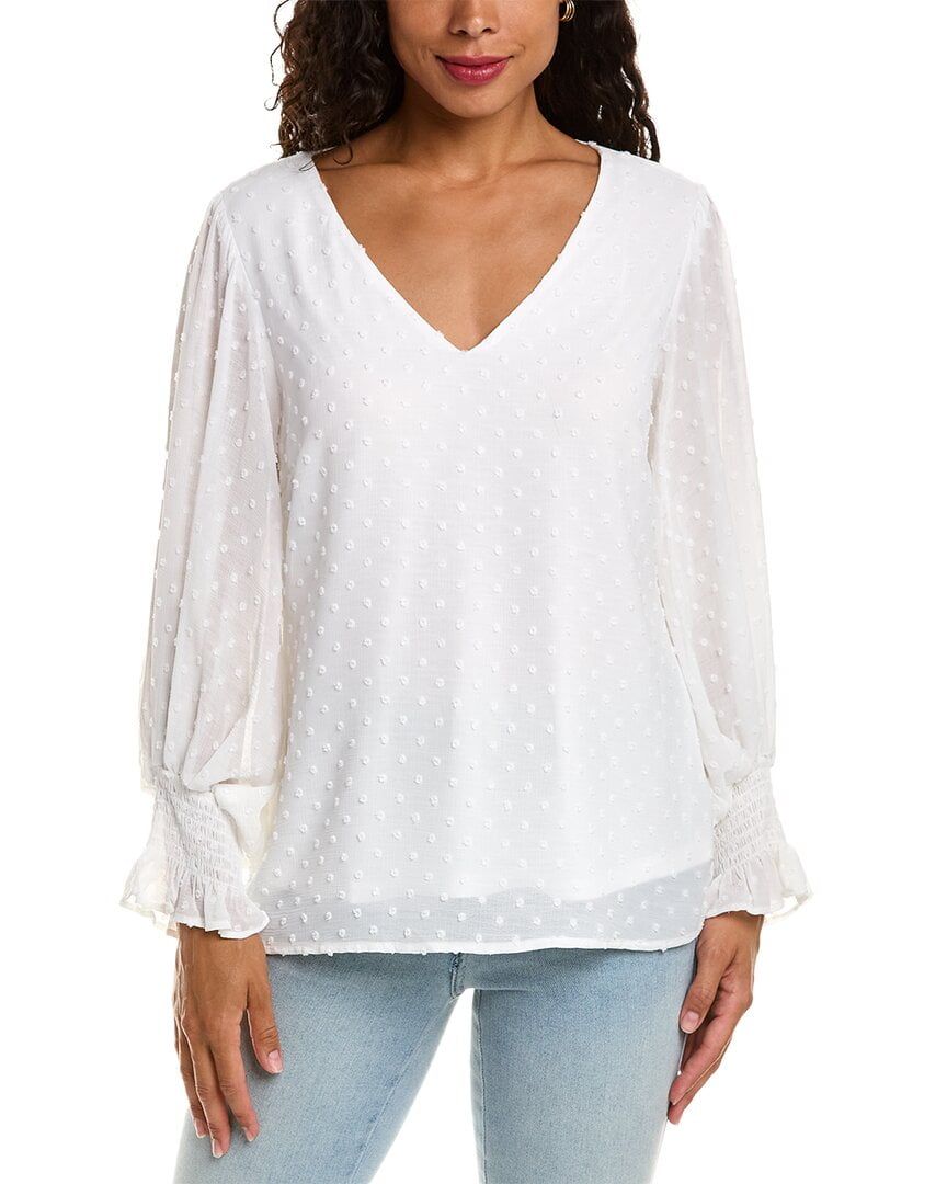 Vince Camuto Women&#39;s Clip-Dot Smocked-Cuff Top - Soft Ecru