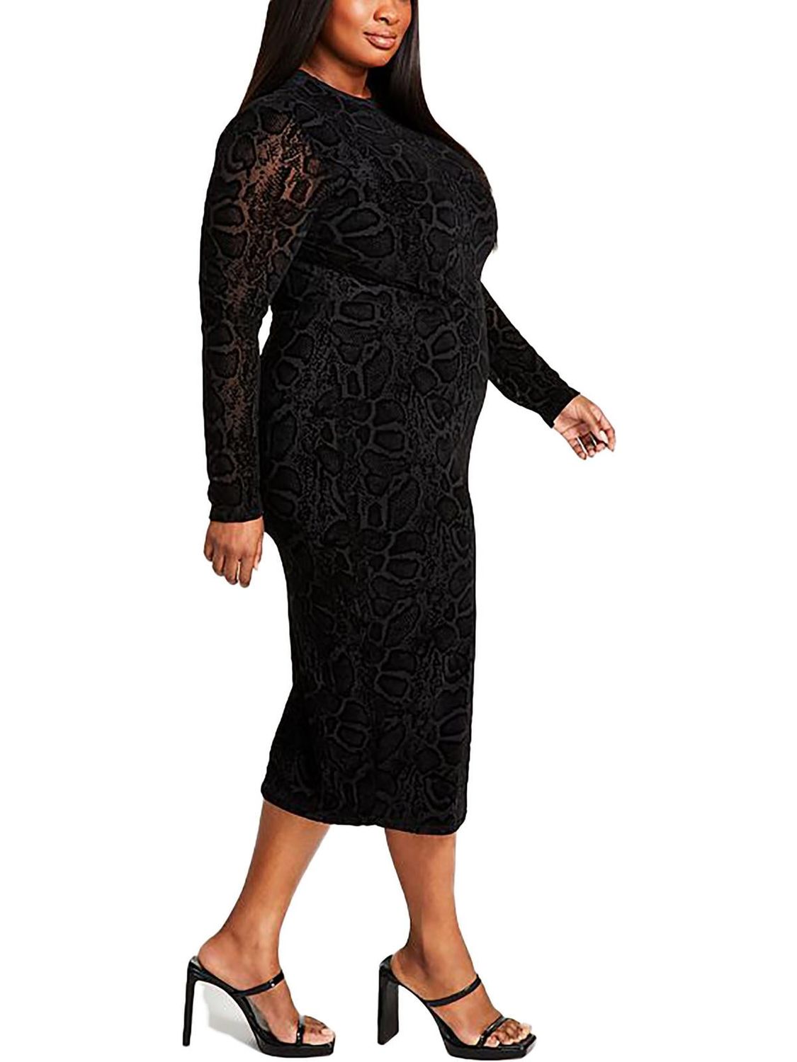 Nina Parker Womens Plus Embossed Textured Bodycon Dress