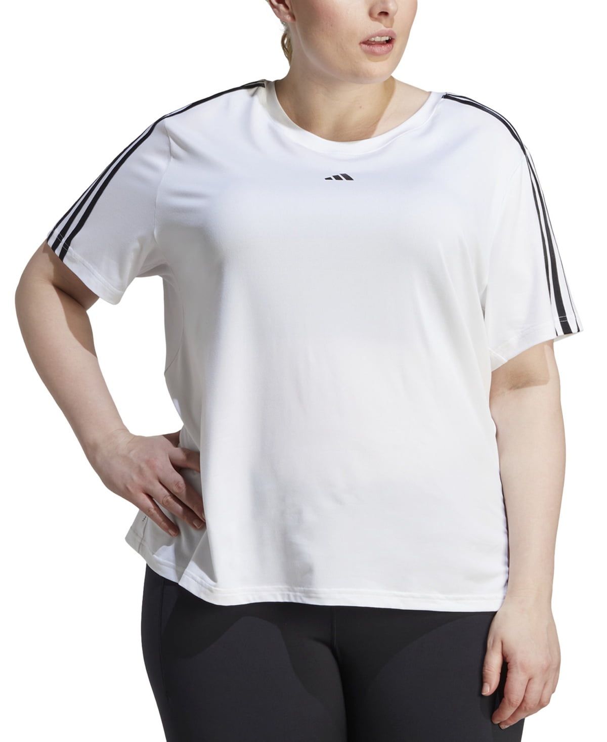 Adidas Essentials 3 Stripes Training Tee (Plus Size), 2x, White