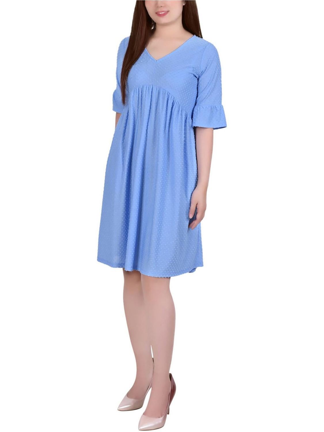 Petites Womens Textured V-neck Shift Dress