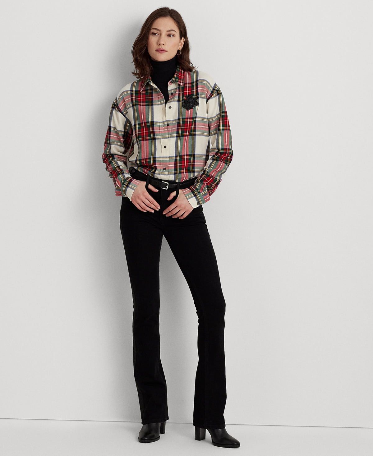 Lauren Ralph Lauren Bullion Checked Plaid Twill Shirt (Red/Cream Multi) Women&#39;s