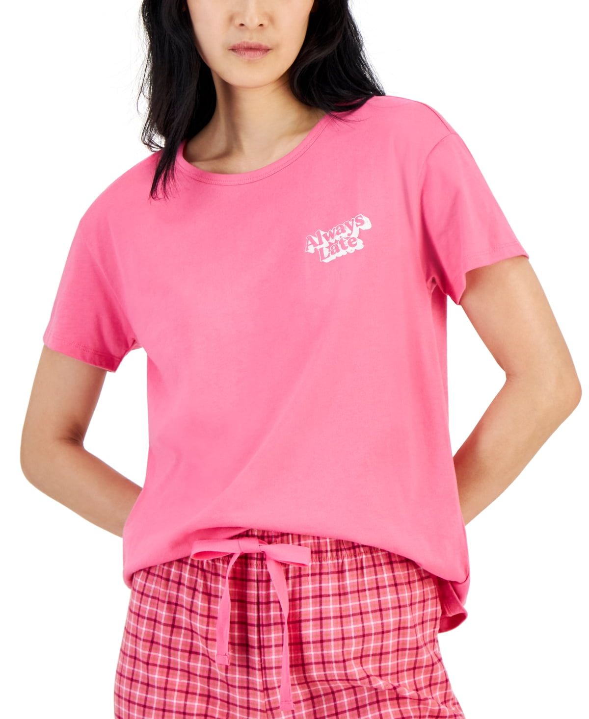 Jenni Women’s Graphic-Print Crewneck Pajama Top,Pink, Medium