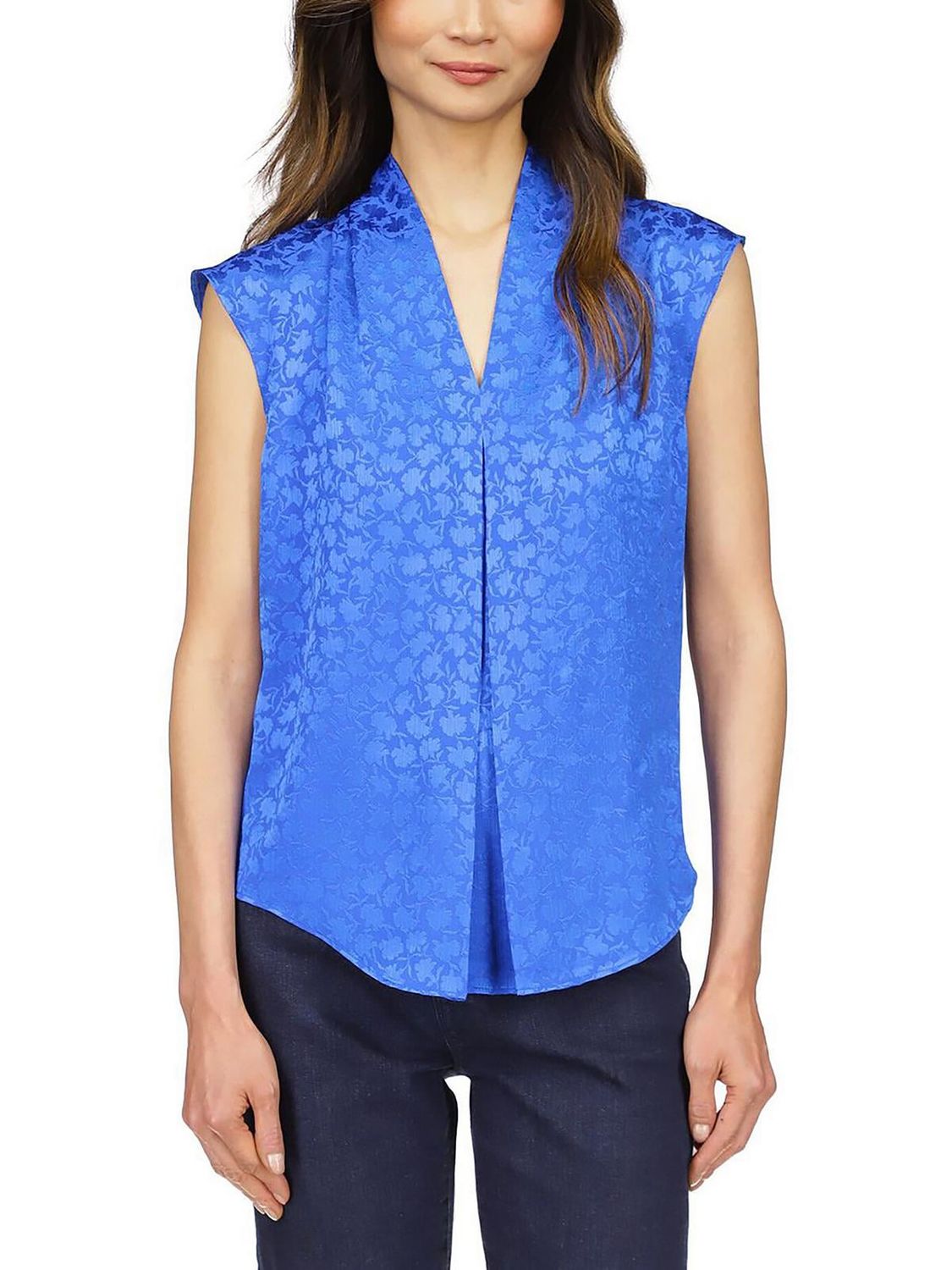 MICHAEL Michael Kors Womens Petites Pleated V Neck Shell