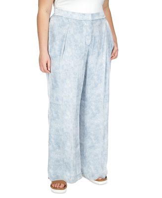 Michael Kors Plus Size Wide-Leg Printed Pants, Chambray, 2X