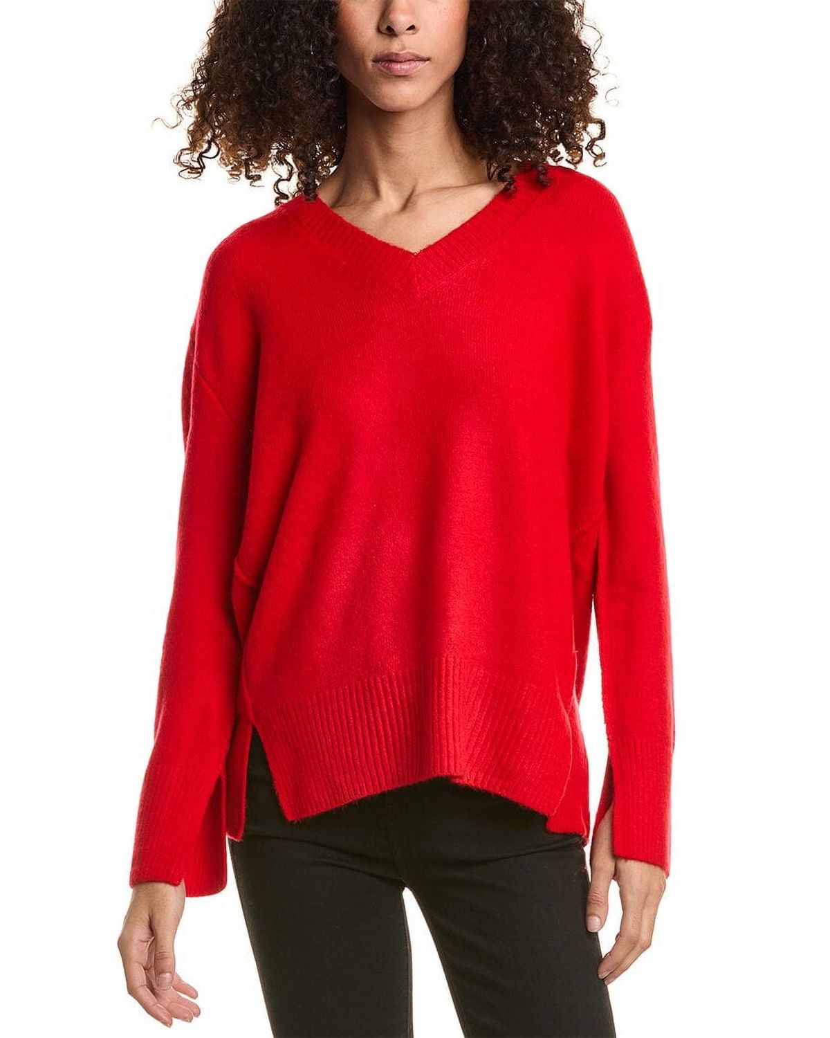 Vince Camuto womens Contrast Color Chain Stitch Sweater, XL, Red