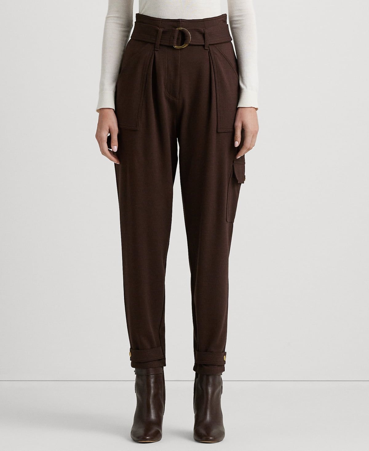 Lauren Ralph Lauren Women’s Belted Ponte Cargo Pants – Circuit Brown, 14