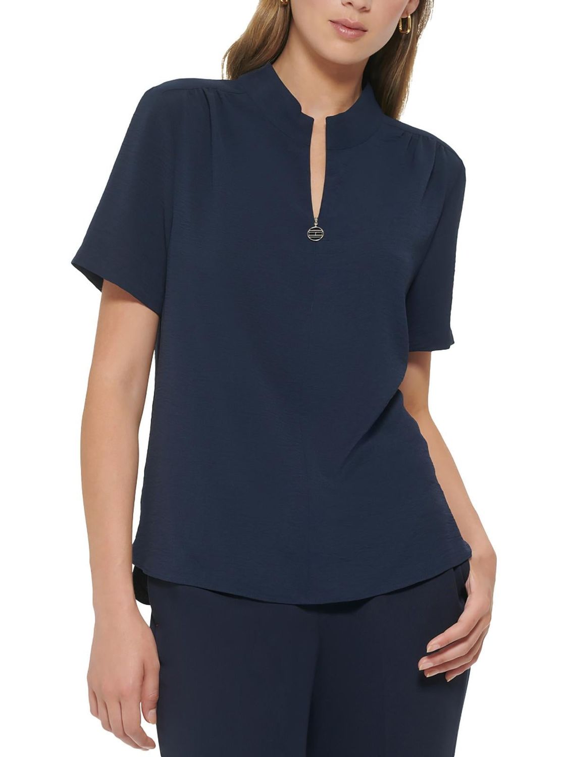 Tommy Hilfiger Womens Ruched Short Sleeve Pullover Top