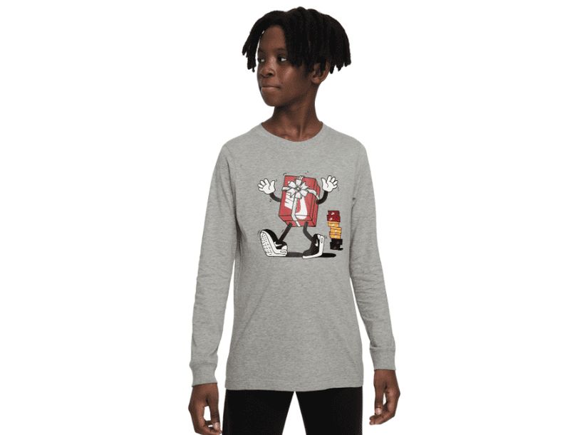 Nike Big Kids Sportswear Printed Long-Sleeve T-Shirt - Dark Grey Heather