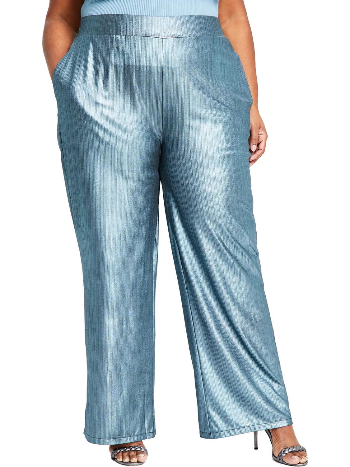 Nina Parker Womens Plus Metallic Disco Wide Leg Pants