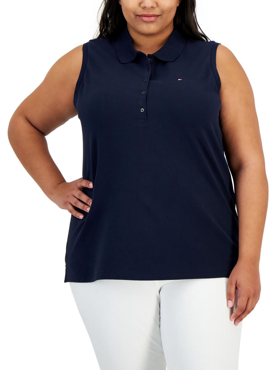 Tommy Hilfiger Womens Plus Collared Ribbed Trim Polo Top
