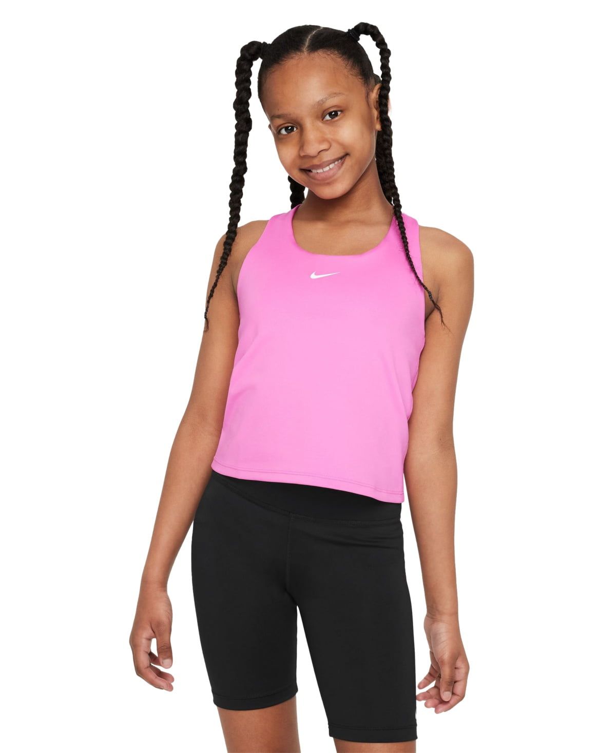 Girls&#39; Nike Swoosh Bra Scoop Neck Tank Top Large Pink White