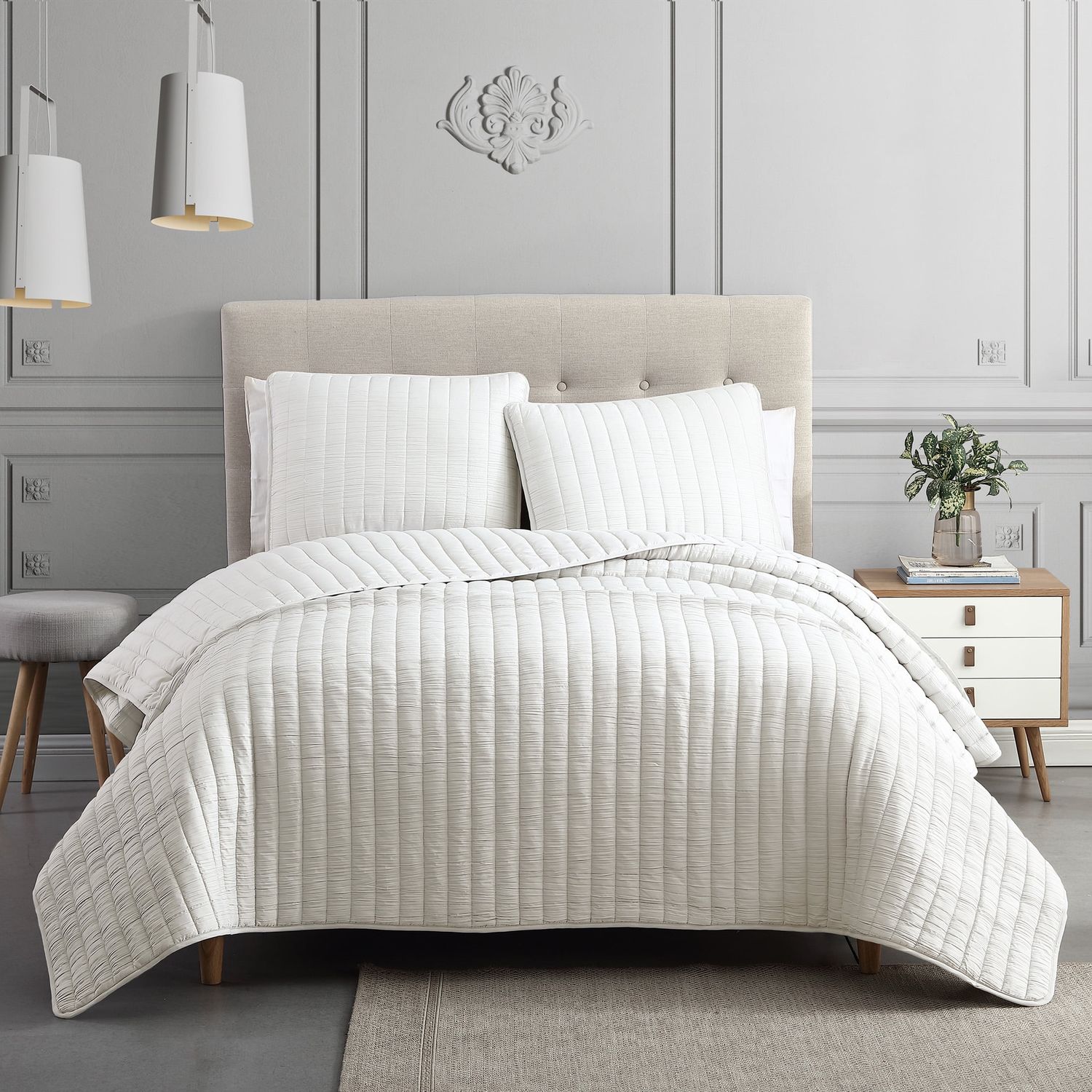 81915 Moonstone Queen Size Bed Comforter Set, Ivory - 3 Piece