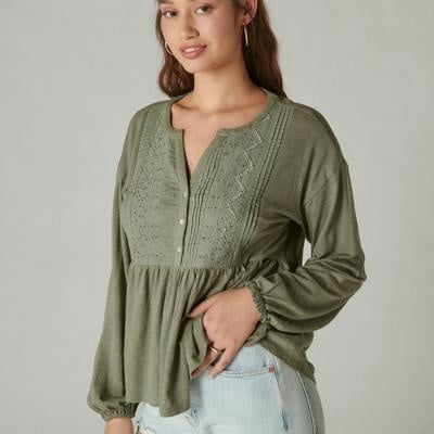 Lucky Brand Beaded Embroidered Pintuck Peplum Top - Women&#39;s Clothing Peplum Tops
