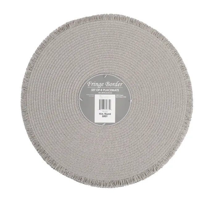 Benson Mills Fringed Round Placemat, Set of 4 - Grey
